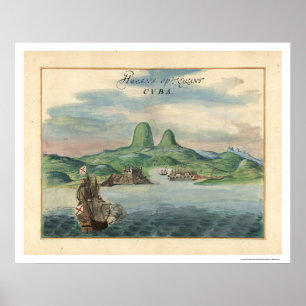 Affiche Port de la carte 1639 de vue de La Havane Cuba