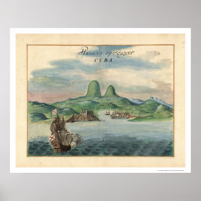 Affiche Port de La Havane Cuba Voir la carte 1639 (Devant)