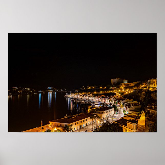 Affiche Port de Mahon la nuit - Minorque, Espagne (Devant)