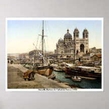 Port de Marseilles & Cathédrale 1900 antique Franc