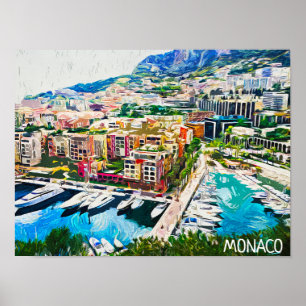 Affiche Port de plaisance Monaco Paint Paint Marina Yacht