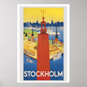 Affiche Port de Stockholm et Hôtel de ville de Stockholm S