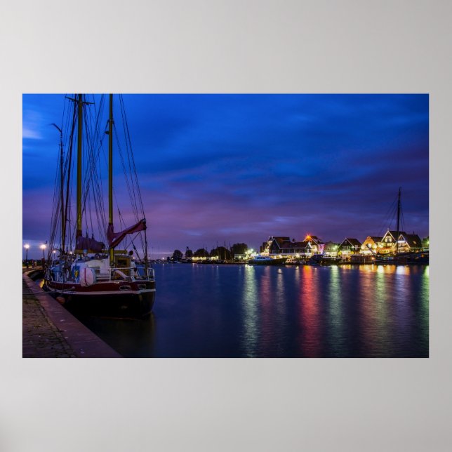 Affiche Port de Volendam illuminé la nuit (Devant)