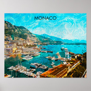 Affiche Port de voyage Monaco peinture à l'huile