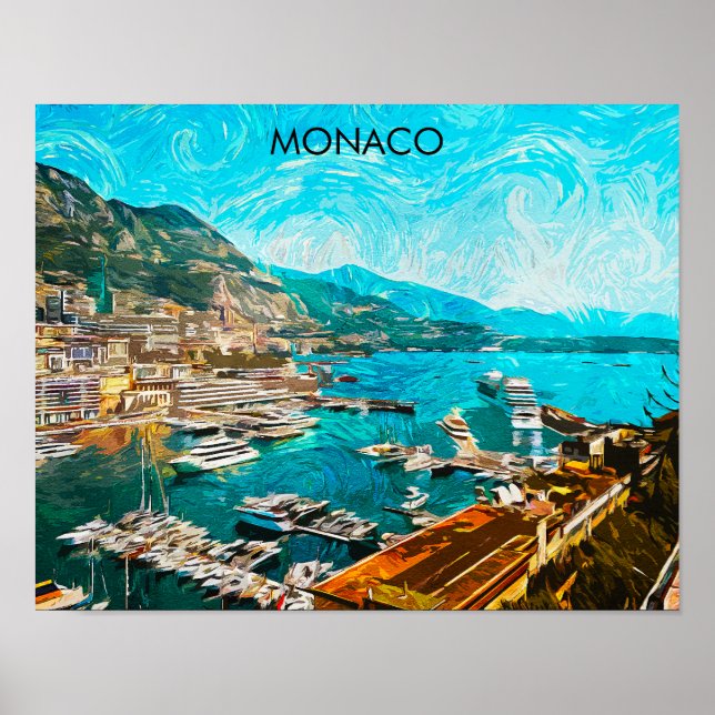 Affiche Port de voyage Monaco peinture à l'huile (Devant)
