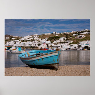 Affiche Port et zone portuaire avec bateaux de pêche grecs