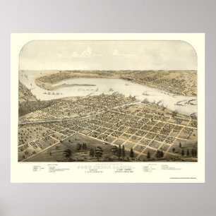 Affiche Port Huron, MI Carte panoramique - 1867