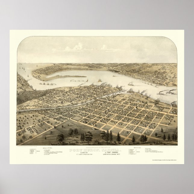 Affiche Port Huron, MI Carte panoramique - 1867 (Devant)