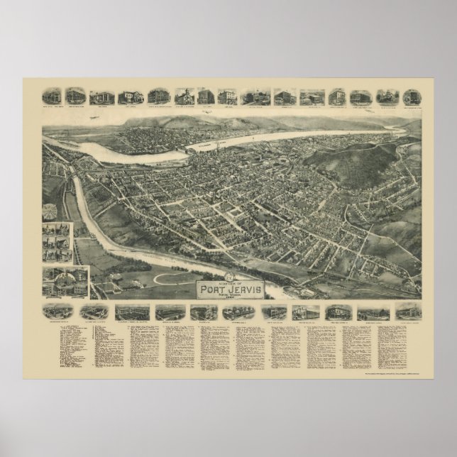 Affiche Port Jervis, NY Carte panoramique - 1920 (Devant)