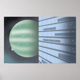 Affiche Port spatial silencieux surplombant une planète in