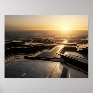 Affiche Portail Futuriste à la Porte Sci-Fi Dorée
