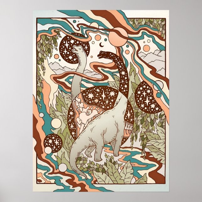 Affiche Portail Jurassique | Palette Arc-en-ciel rétro | D (Devant)