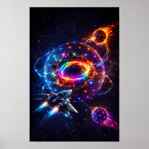 Affiche Portail spatial futuriste avec vaisseau spatial de