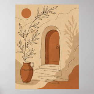 Affiche Porte arquée en terre cuite méditerranéenne et bra