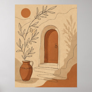 Affiche Porte arquée en terre cuite méditerranéenne et bra