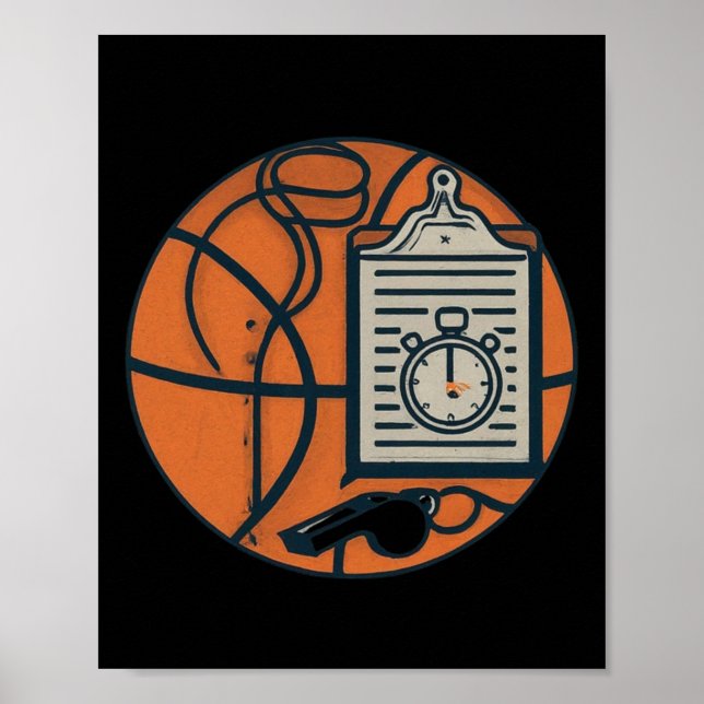 Affiche Porte - bloc de sifflet de l'entraîneur de basket- (Devant)