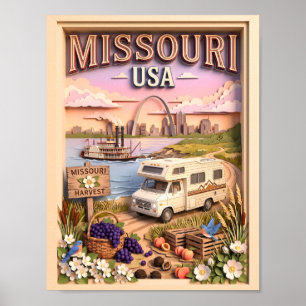 Affiche Porte d'entrée de la route Missouri Arch Texturé