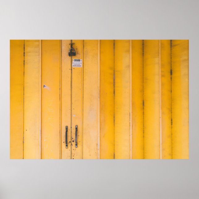 AFFICHE PORTE EN BOIS JAUNE FERMÉE AVEC PADLOCK (Devant)