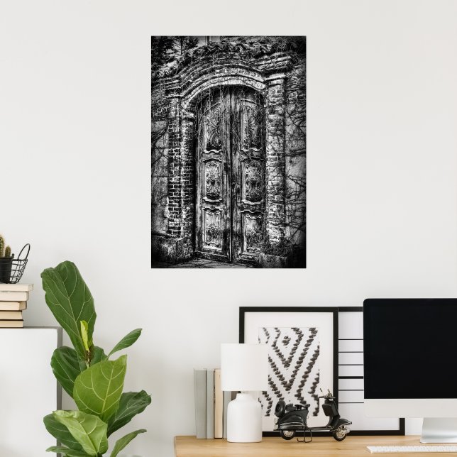 Affiche Porte en bois sculpté d'un palais abandonné (Bureau à domicile)