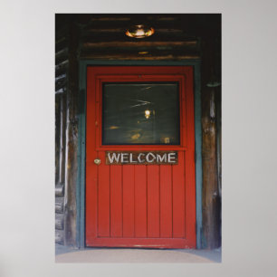AFFICHE PORTE FERMÉE EN BOIS ROUGE