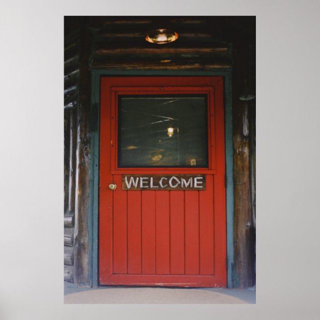 AFFICHE PORTE FERMÉE EN BOIS ROUGE (Devant)