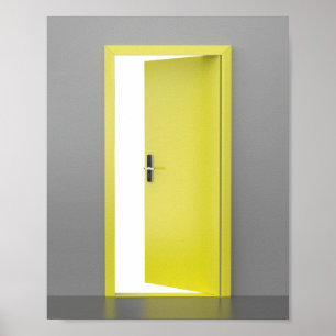 Affiche Porte jaune ouverte avec serrure intelligente