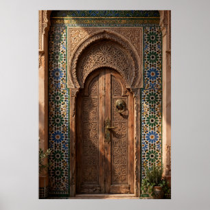 Affiche porte marocaine traditionnelle et mosaïque