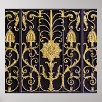 Porte métallique, design motif complexe.