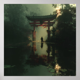 Affiche Porte Torii Brumeuse Figure Solitaire à l'Aube