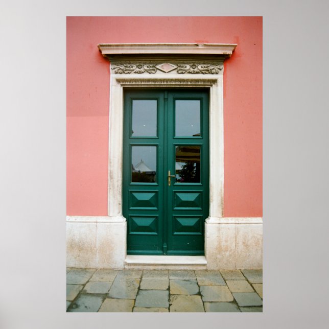 Affiche PORTE turquoise EN BOIS AVEC CADRE EN ACIER BLANC (Devant)