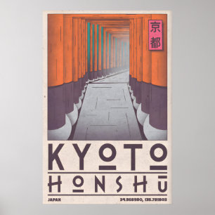 Affiche Portes de sanctuaire stylisées de Kyoto Honshu Wal