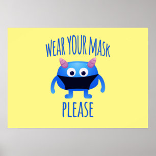 Affiche Portez Votre Masque S'Il Vous Plaît Monster Amical
