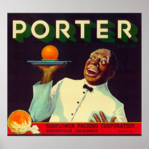 Affiche Portier LabelPorterville orange, CA