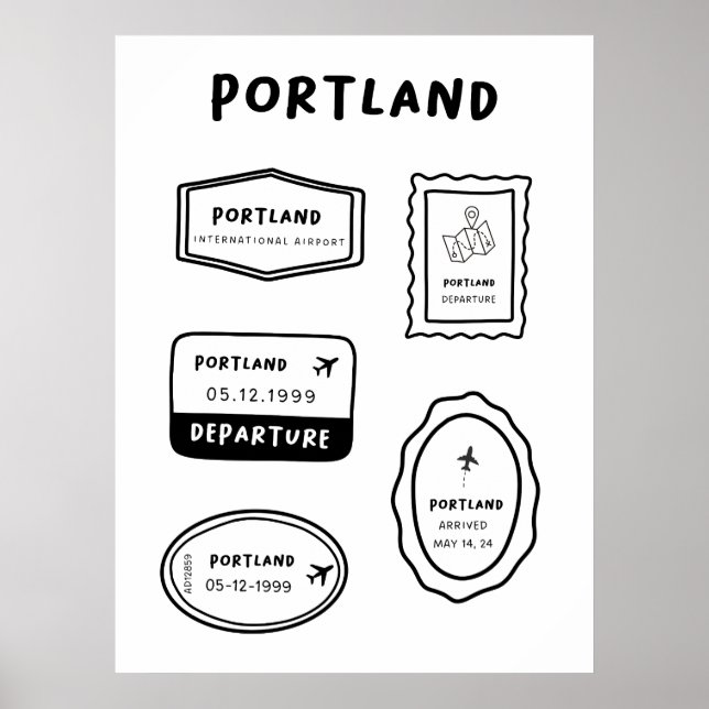 Affiche Portland - Collection de timbres de voyage | Minim (Devant)