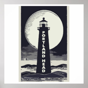 Affiche Portland Head Maine Lighthouse Moon