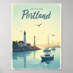 Affiche Portland, Maine – Phares & Front de mer vintage