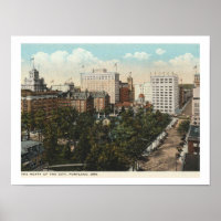 Portland OR, Panorama Downtown 1920 style Vintage