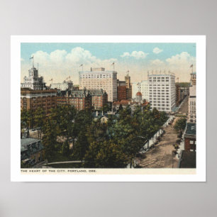 Affiche Portland OR, Panorama Downtown 1920 style Vintage