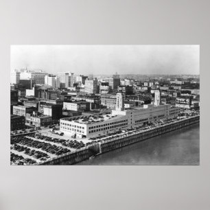 Affiche Portland, OR Vue aérienne du pont Hawthorne