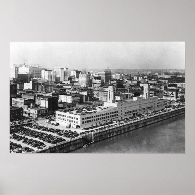 Affiche Portland, OR Vue aérienne du pont Hawthorne (Devant)