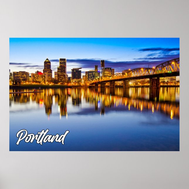 Affiche Portland, Oregon, Au coucher du soleil (Devant)