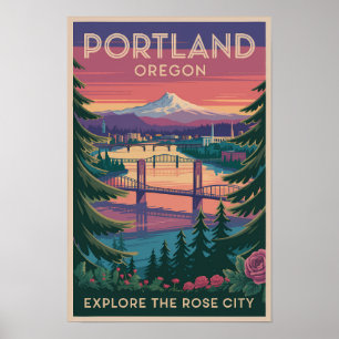 Affiche Portland Oregon Mont Hood Voyage Art Rétro