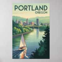 Portland Oregon Skyline Voyage Art Rétro