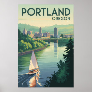 Affiche Portland Oregon Skyline Voyage Art Rétro