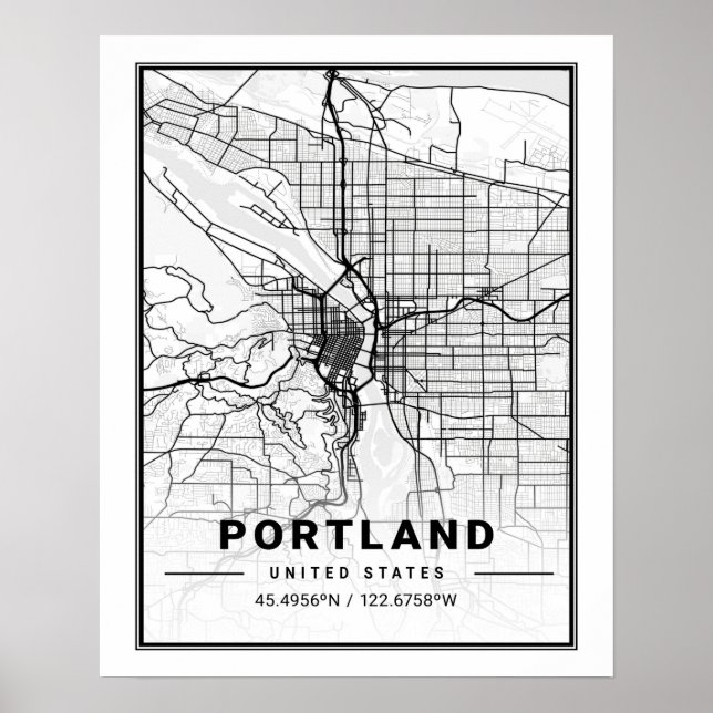 Affiche Portland Oregon USA Travel City Plan (Devant)
