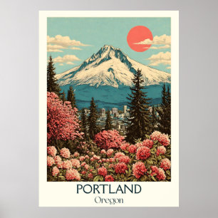 Affiche Portland Oregon Vintage Mt Hood Cherry Blossom
