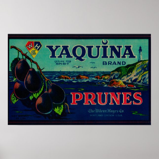 Affiche Portland, OregonYaquina Prune Étiquette (Devant)