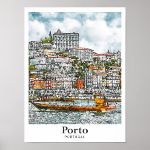 Affiche Porto Portugal Aquarelle Voyage Croquis main