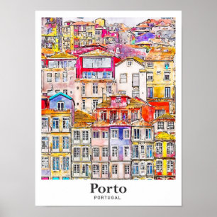 Affiche Porto Portugal Aquarelle Voyage Main tirée