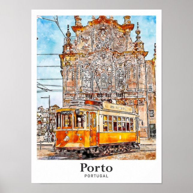 Affiche Porto Portugal Art Voyage Aquarelle main tirée (Devant)